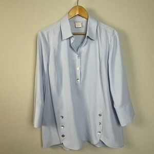 Beau Chemise Light Blue Long Sleeve Tunic Button Front Shirt Top Women L